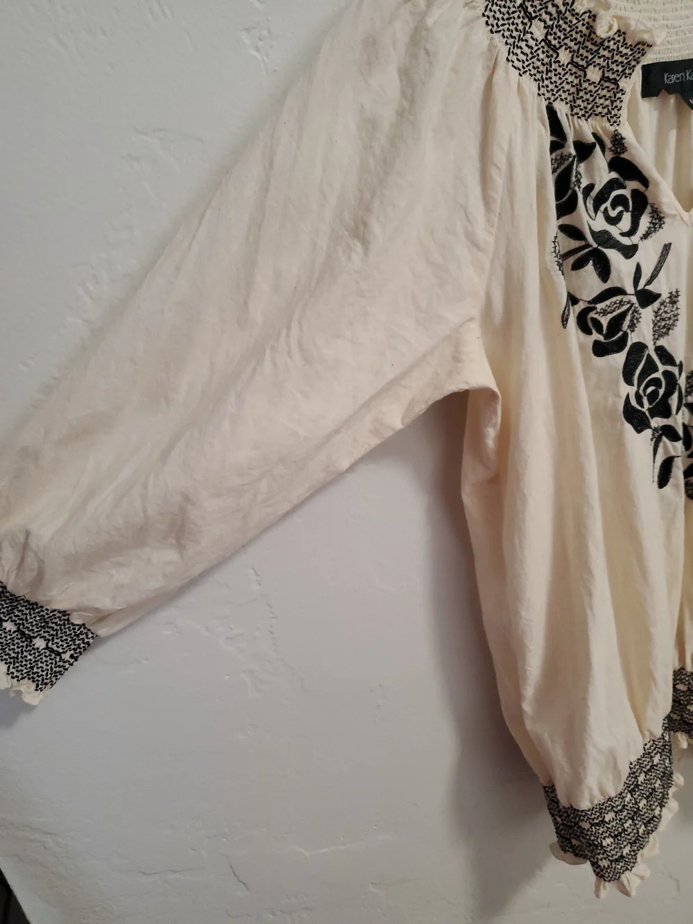 Karen Kane Cream Tunic with Black Floral Embroidery